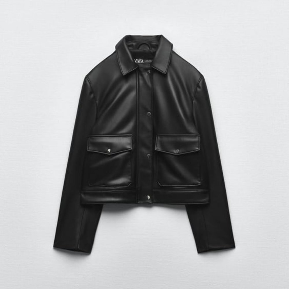 Zara black leather jacket, size L